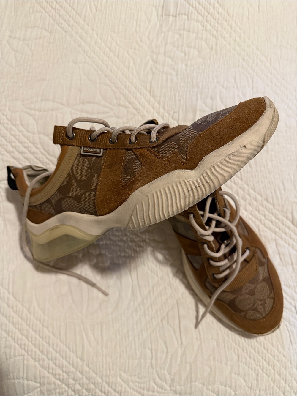 Coach Tan and Cream Signature Casual Sneakers